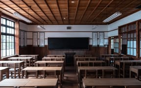 A Japanese schoolroom.