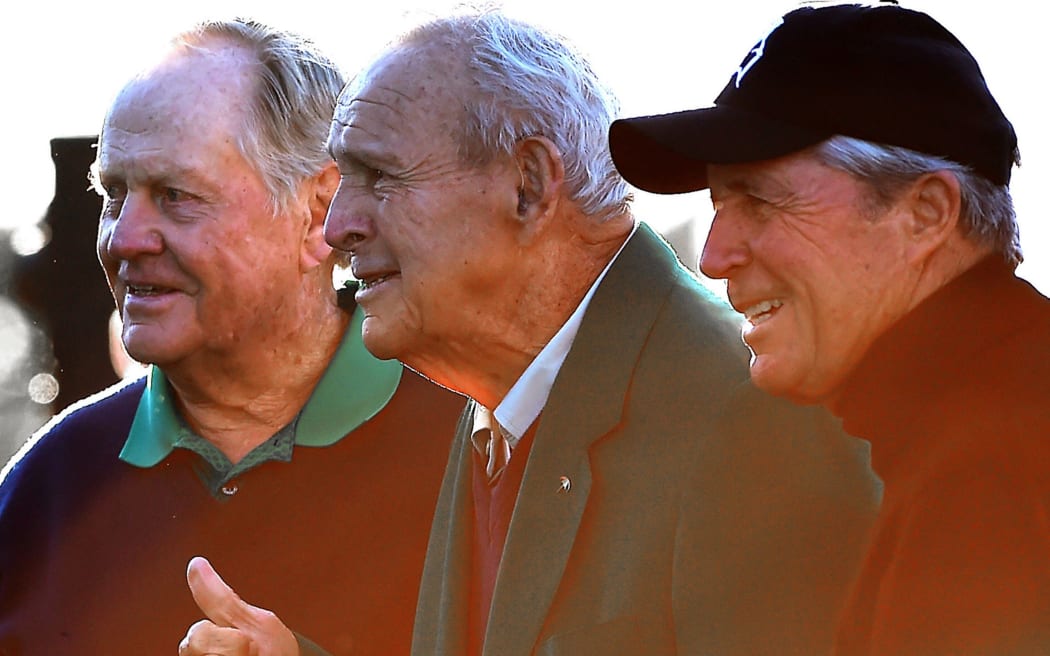 Golfing greats Jack Nicklaus, the late Arnold Palmer and Gary Player at the 2016 U.S. Masters.
