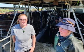 Lauren Randall (L) and Petra Burgess at the dairy shed