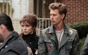 Still from the 2024 feature film The Bikeriders featuring Jodie Comer and Austin Butler