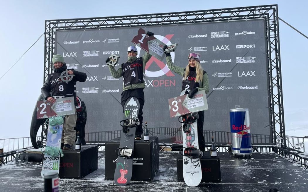 Snowboarder Zoi Sadowski-Synnott soars to her career first win at the LAAX Open Slopestyle World Cup.  
LAAX, Switzerland (22 January 2023).
