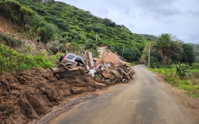 Slips, house damage in Karekare in West Auckland caused by Cyclone Gabrielle