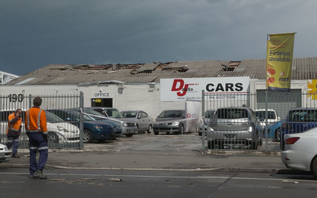Extreme weather caused damage in Christchurch with roofs caving in and large hail raining down.