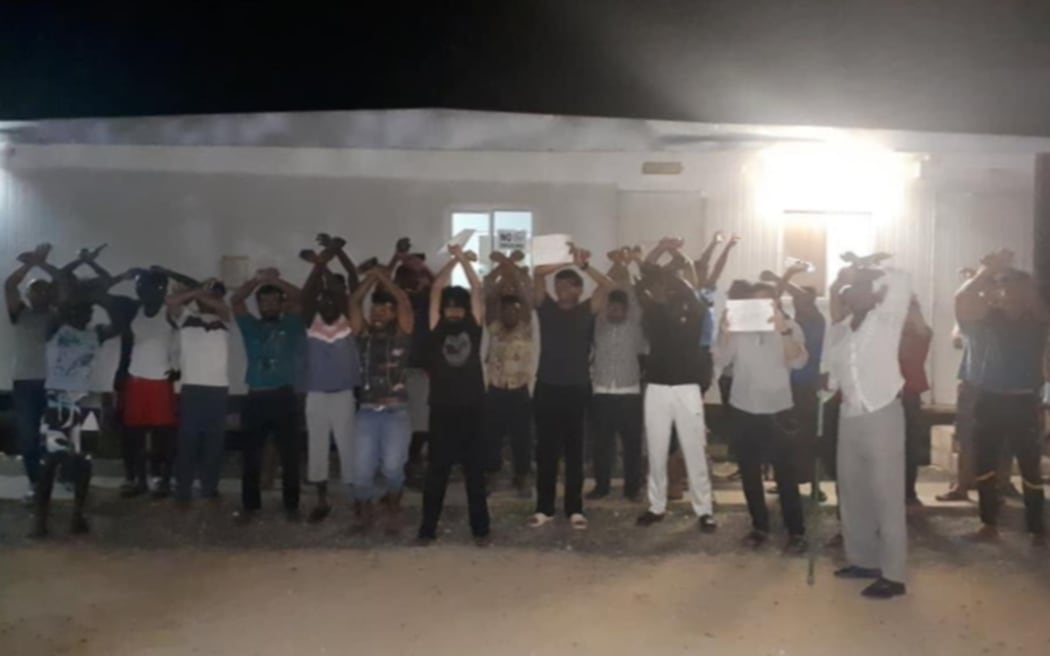 Refugees on Manus Island protest at the West Lorengau Transit Centre, 9-2-19.