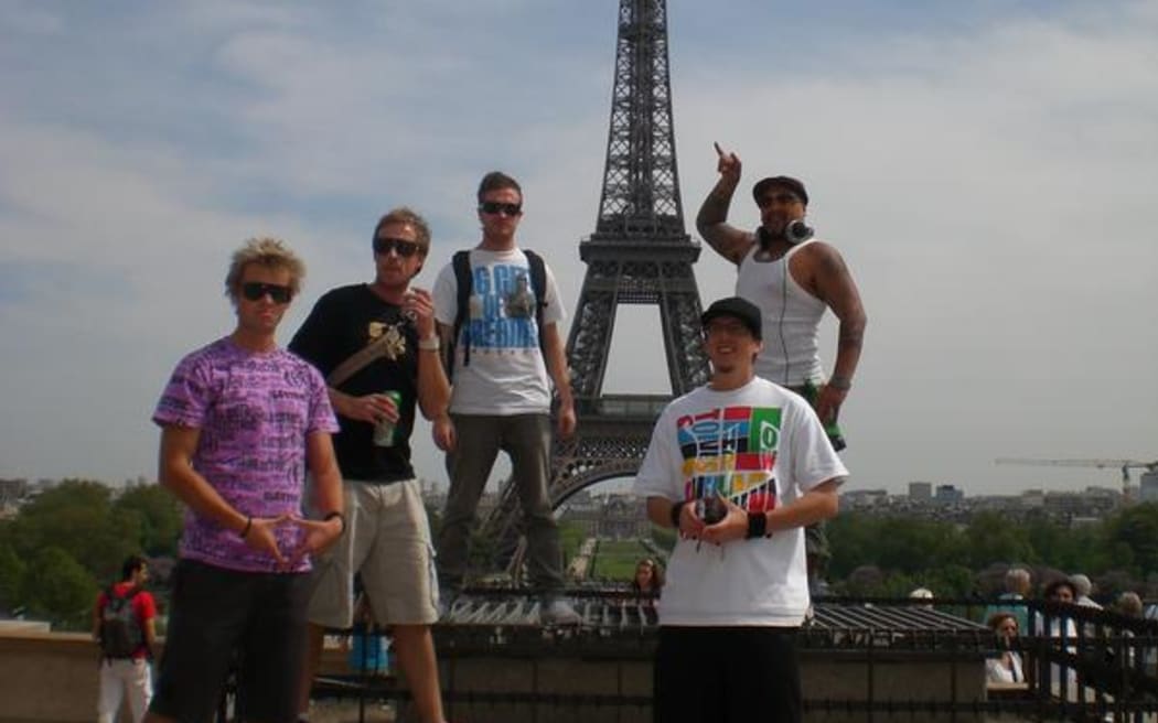 Members of the NZ band Shapeshifter at the Eiffel Tower