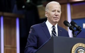 WASHINGTON, DC - APRIL 12: U.S. President Joe Biden gives remarks virtually to the National Action Network Convention from the South Court Auditorium in the Eisenhower Executive Office Building on the White House campus on April 12, 2024 in Washington, DC. During Biden’s remarks, he spoke on his administration’s advancements in protections of civil rights.   Anna Moneymaker/Getty Images/AFP (Photo by Anna Moneymaker / GETTY IMAGES NORTH AMERICA / Getty Images via AFP)