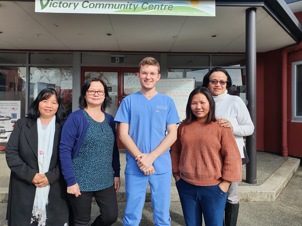 Nelson dentist Dr Jacob Linn with the translators who worked on the refugee project with him.