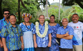 (L-R) George George Williamson, Bishop Tutai Pere, Maru Mariri, Hon.Mark Brown, Makiroa Mitchell, Makiuti Tongia and Sam Napa.