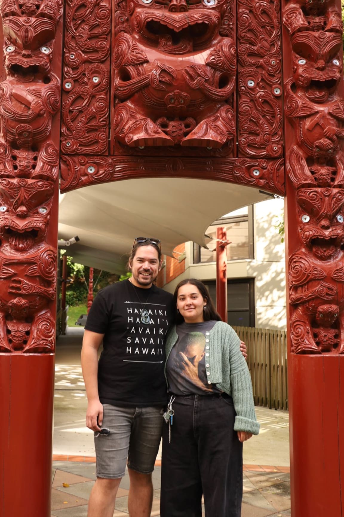 Kahu and her old lecturer Vini at Te Herenga Waka Marae
