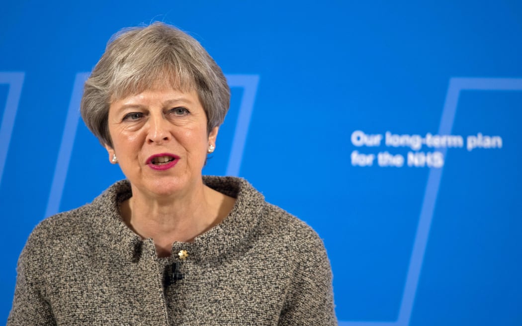 Britain's Prime Minister Theresa May makes a speech at the Royal Free Hospital in north London on June 18, 2018, outlining her vision for the future of the National Health Service (NHS).