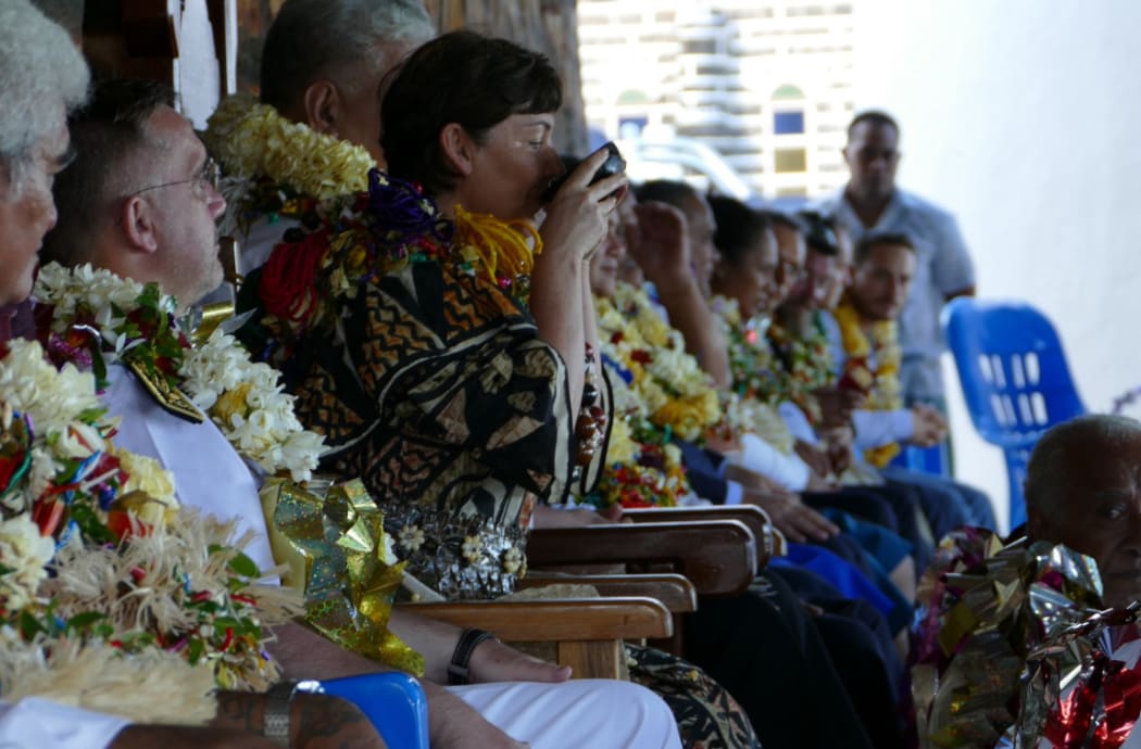Annick Girardin drinks kava during her visit to Wallis and Futuna.