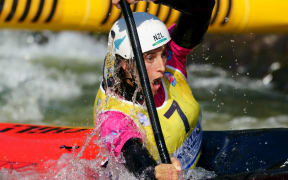 White water canoe slalom athlete Luuka Jones in action