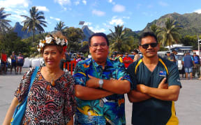 Tony Hakaoro centre with fellow Cook Islands broadcasters Iva Eitiare and Tama