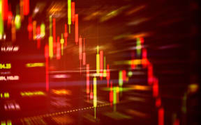 Stock crisis red price drop down chart fall / Stock market exchange analysis or forex graph business and finance crash money losing moving economic investment loss