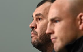Wallabies coach Michael Cheika (L) with captain Stephen Moore