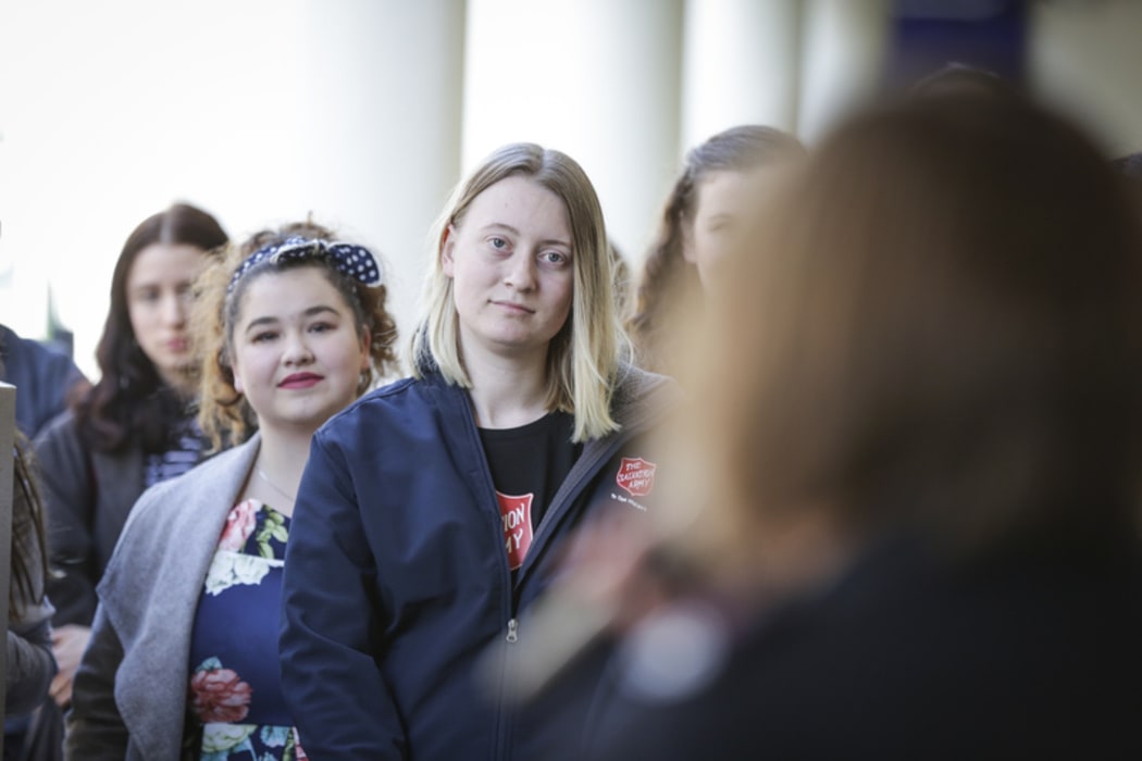 27072016. Photo: Rebekah Parsons-King. The Salvation Army have teamed up with Countdown to include female sanitary products on their foodbank shopping list. Many students turned up for the annoucement.
