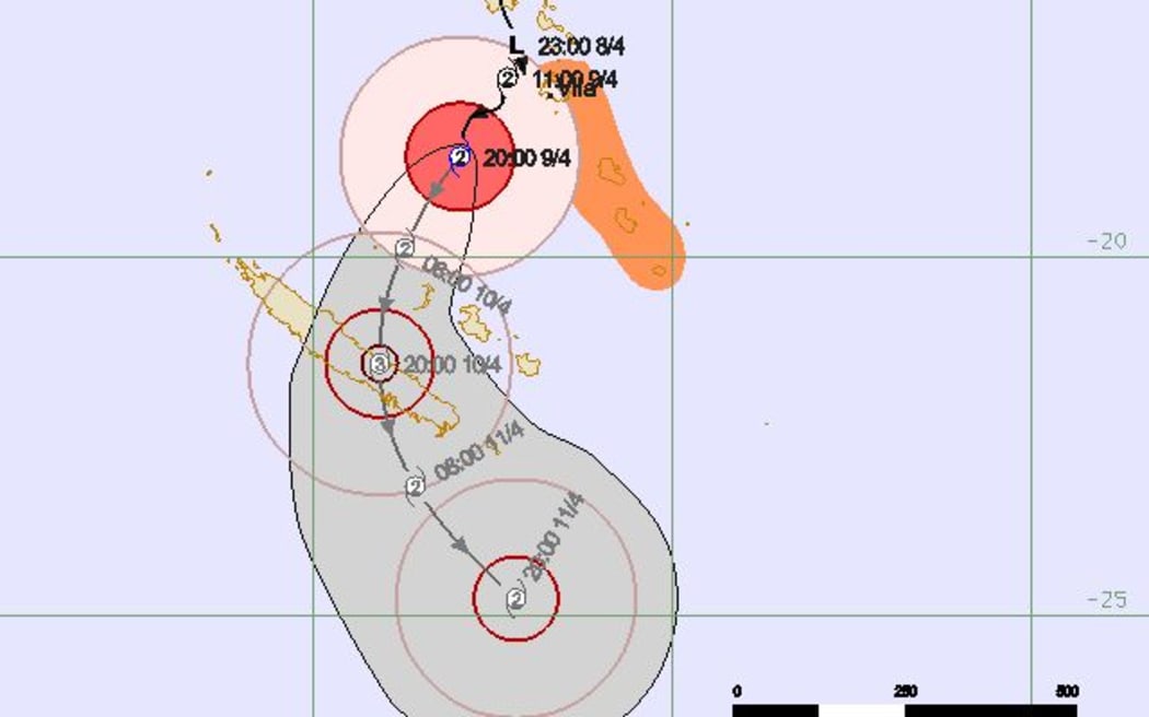Tracking map for cyclone Cook by the Vanuatu Meteorology Service.