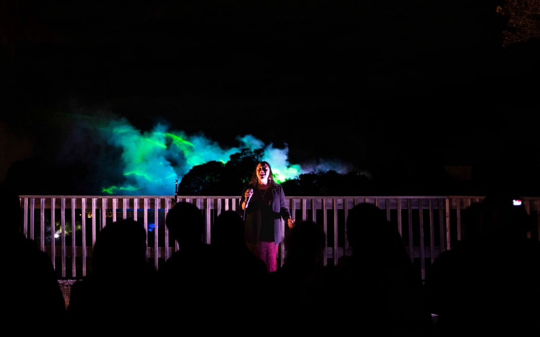 Maisey Rika performs at Te Puia Mārama launch.