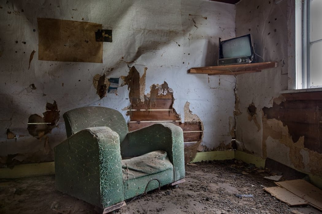The living room of a worker's cottage at Endean's Mill, near Waimiha. The sawmill closed in 1996.