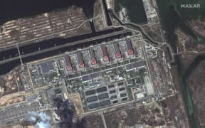 This handout satellite image courtesy of Maxar Technologies released on August 19, 2022, shows the Zaporizhzhia nuclear power plant, situated in the Russian-controlled area of Enerhodar, eastern Ukraine.