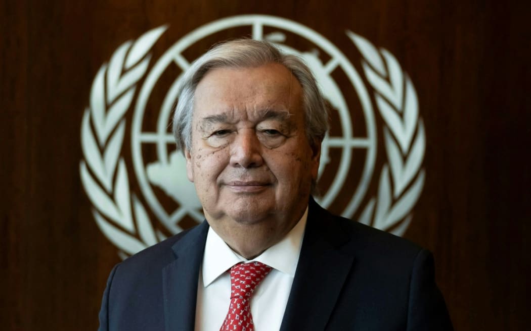 UN Secretary-General Antonio Guterres poses during an interview with AFP at the United Nations headquarters on September 16, 2024 in New York City.