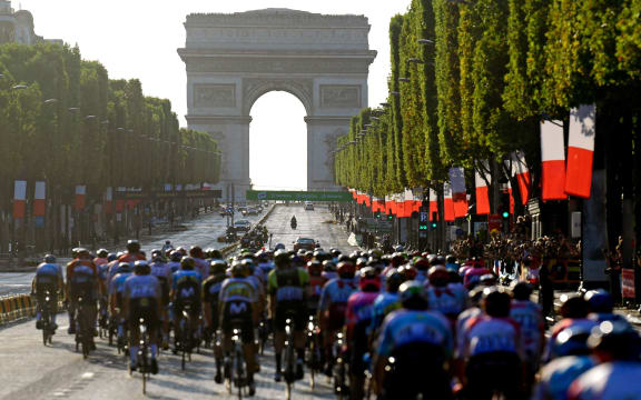 Tour de France peloton on the Champs-Elysees 2019.