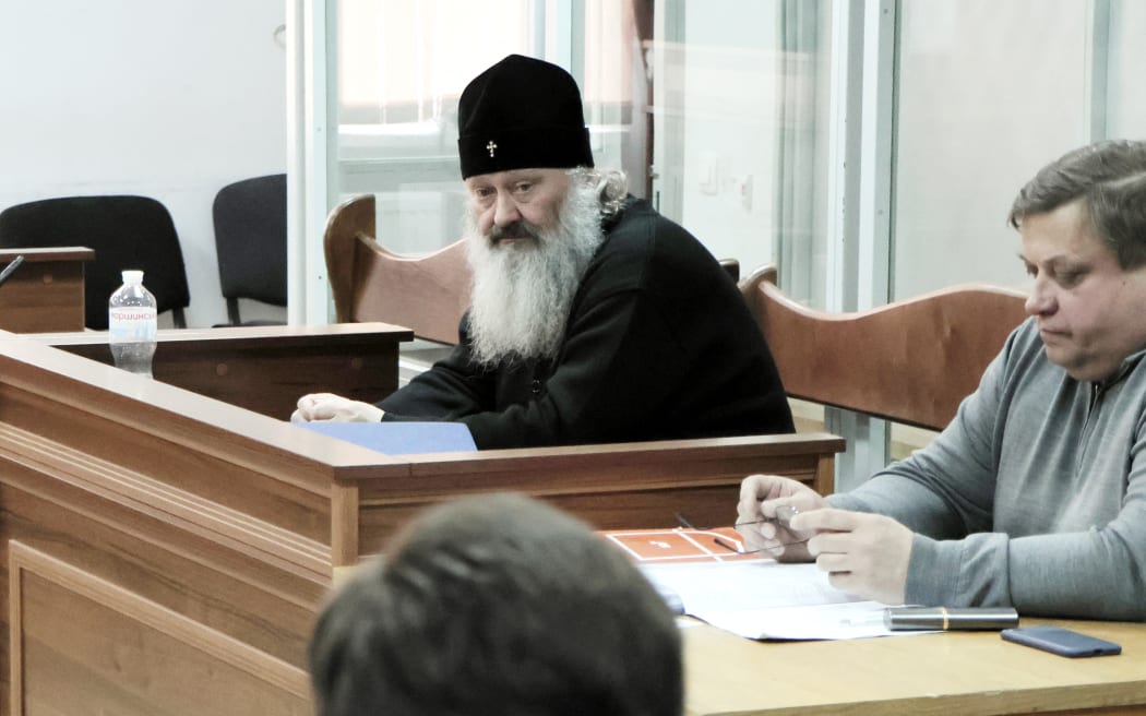 Metropolitan Pavlo, the director of the Kyiv-Pechersk Lavra sits in a court in Kyiv, on April 1, 2023.