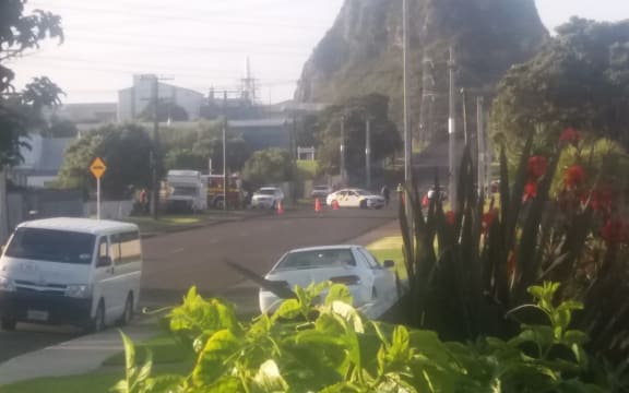 Police cordon at Paritutu rd, New Plymouth.