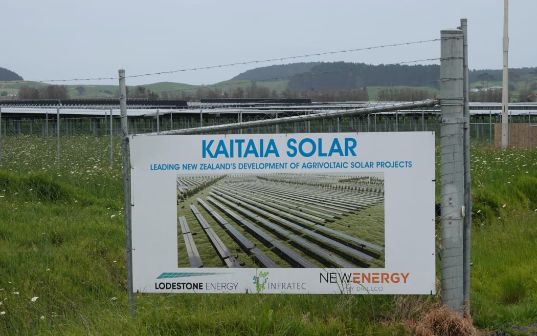 New Zealand's biggest solar power station has been built on 80ha of farmland at Gill Road, near Kaitāia. Photo: RNZ / Peter de Graaf