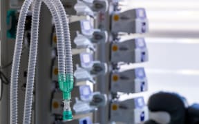 Tubes of a ventilator in an intensive care room of a clinic in Germany.
