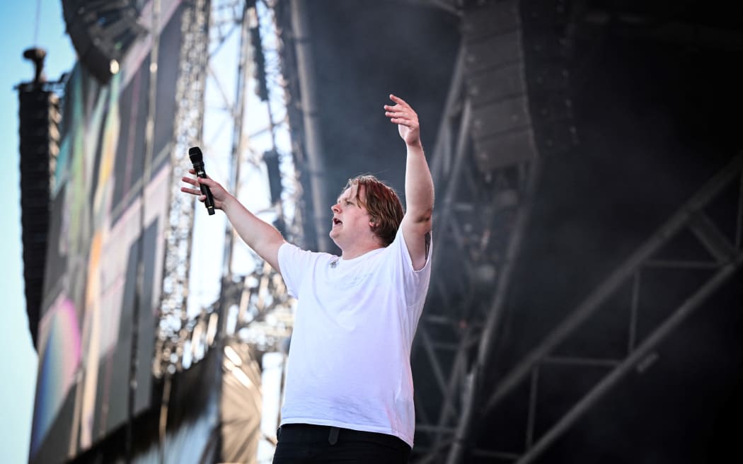 Scottish singer Lewis Capaldi performs on The Pyramid Stage on day 4 of the Glastonbury festival in the village of Pilton in Somerset, southwest England, on June 24, 2023. The festival takes place from June 21 to June 26. (Photo by Oli SCARFF / AFP)