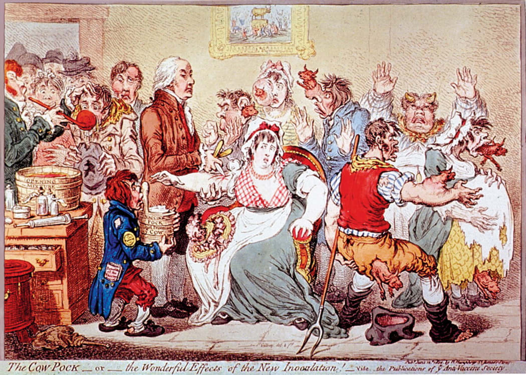 The Cow Pock — or — the Wonderful Effects of the New Inoculation. J. Gillray, 1802.