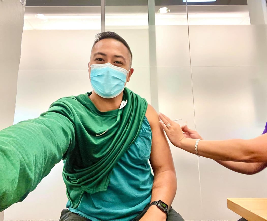 Prominent NZ-based Cook Islander Johnson Raela getting his Covid-19 jab.