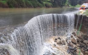 Heavy rain caused a slip on State Highway 35 north of Tologa Bay on 24 June, 2023.