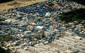 An aerial view of the "jungle" camp at Calais where NGOs estimate more than 9000 migrants live.