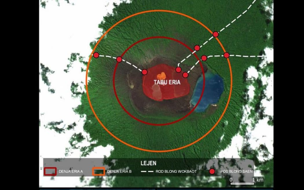 Vanuatu's geohazards department says Ambae Volcano is at alert level 2.
All tourism agencies, local authorities, people on Ambae and the general public are strongly reminded that the danger zone at the summit area - which is approximately within 2 kilometres of active vents - is hazardous, due to the presence of gas and other volcanic risks.