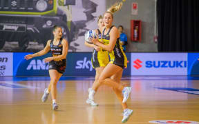 Whitney Souness and Maddy Gordon.  WBOP Magic vs Central Pulse.  ANZ Premiership Netball. Auckland Netball Centre, Monday, 24 July 2020. Â© Copyright image by Bradley White / www.photosport.nz