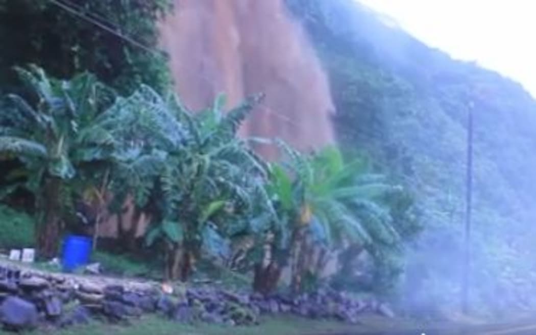 Normally water trickles down the mountside at Failolo village, but heavy rain recently lead to it becoming a waterfall.