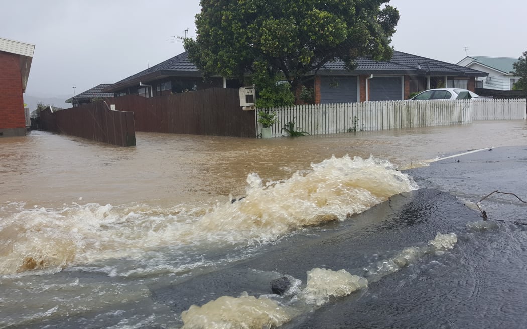 Flooding on Udy Street in Petone.