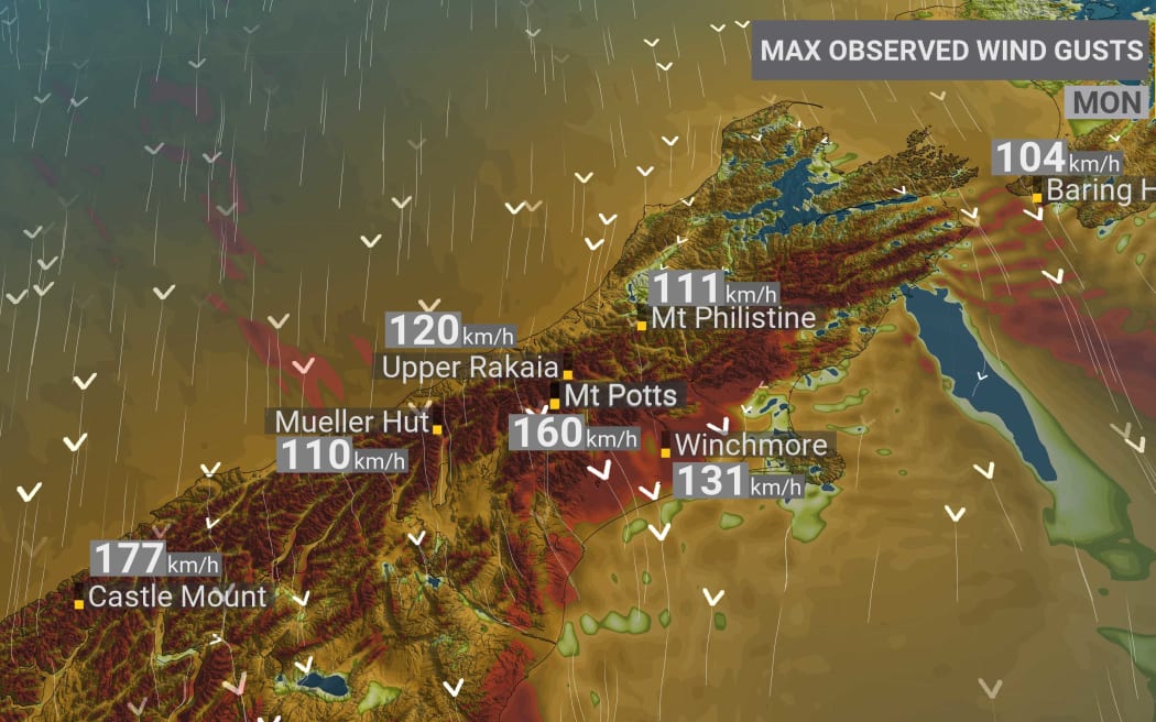 NIWA's wind map on 18 July, 2022.