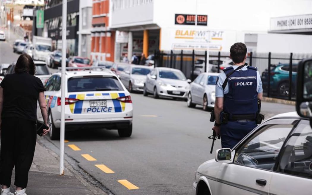 Armed police have descended on Hopper Street in central Wellington.