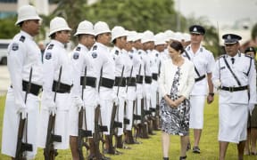 Jacinda Ardern inspects the Guard of Honour.