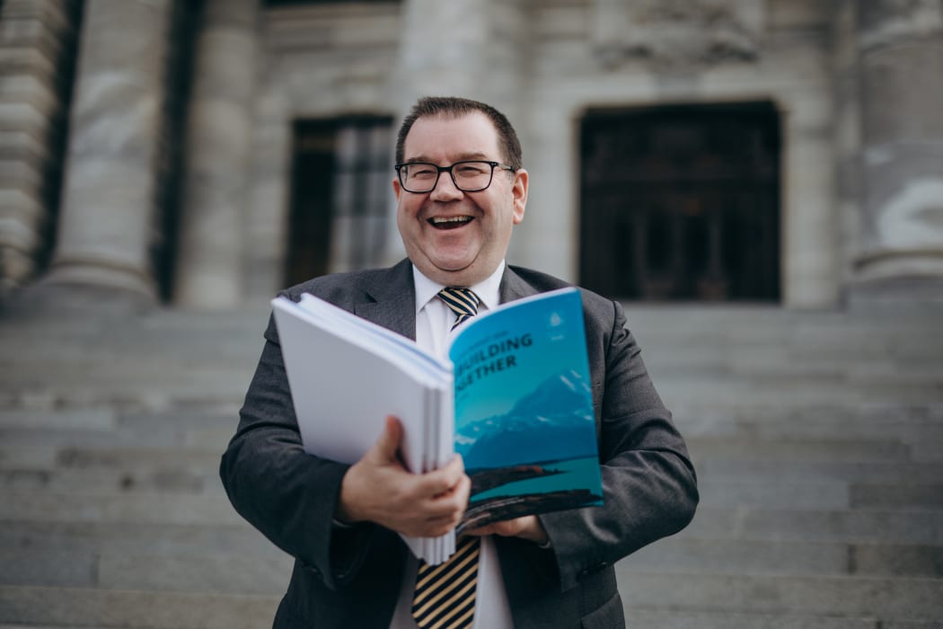 Grant Robertson holding the Budget 2020 ahead of its release.
