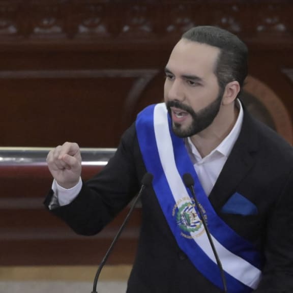 Salvadoran President Nayib Bukele delivers his annual address to the nation marking his third year in office at the San Salvador Legislative Assembly on June 1, 2022.