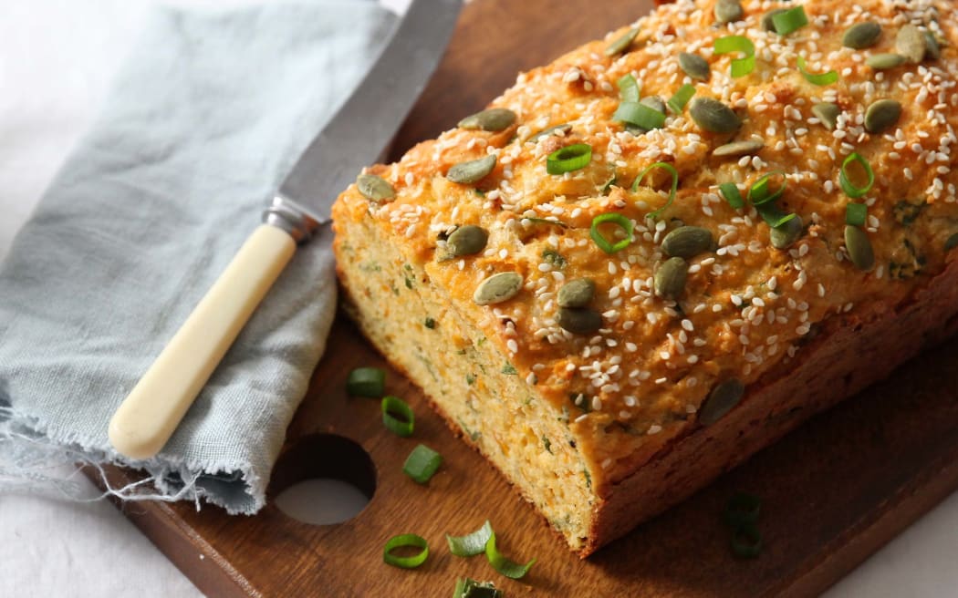 Gluten free cheddar, spring onion & kumara loaf