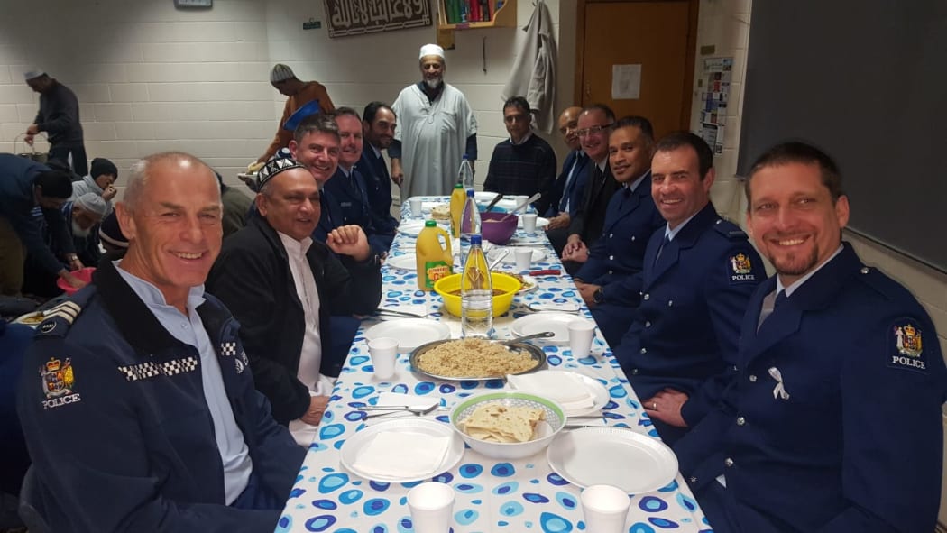 Police officers join in iftar at NZMA's islamic centres this year during Ramadan.