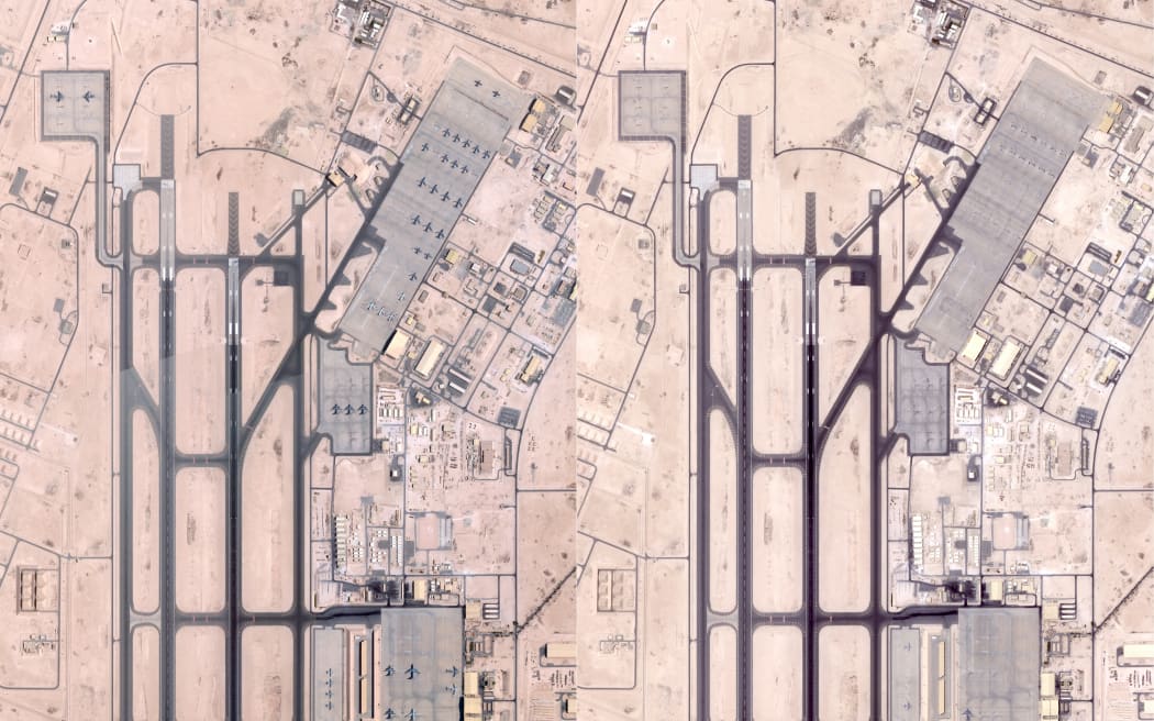 (COMBO) This combination of handout satellite photos obtained from Planet Labs PBC on June 19, 2025, of a photo taken on June 5, 2025 (L) shows military planes at the US military base of Al-Udeid in Qatar, and a photo taken June 19, 2025 (R) showing no more planes at the US military base of Al-Udeid in Qatar, one of the main US bases in the region. Al Udeid Air Base in Qatar includes the forward components of CENTCOM, as well as of its air forces and special operation forces in the region. It also hosts rotating combat aircraft, as well as the 379th Air Expeditionary Wing, which includes "airlift, aerial refueling intelligence, surveillance, and reconnaissance, and aeromedical evacuation assets."

Al Udeid Air Base in Qatar includes the forward components of CENTCOM, as well as of its air forces and special operation forces in the region. It also hosts rotating combat aircraft, as well as the 379th Air Expeditionary Wing, which includes "airlift, aerial refueling intelligence, surveillance, and...