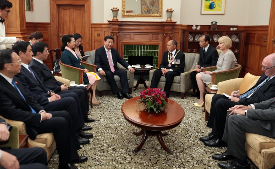 President Xi Jinping is welcomed to New Zealand at Government House, Wellington.