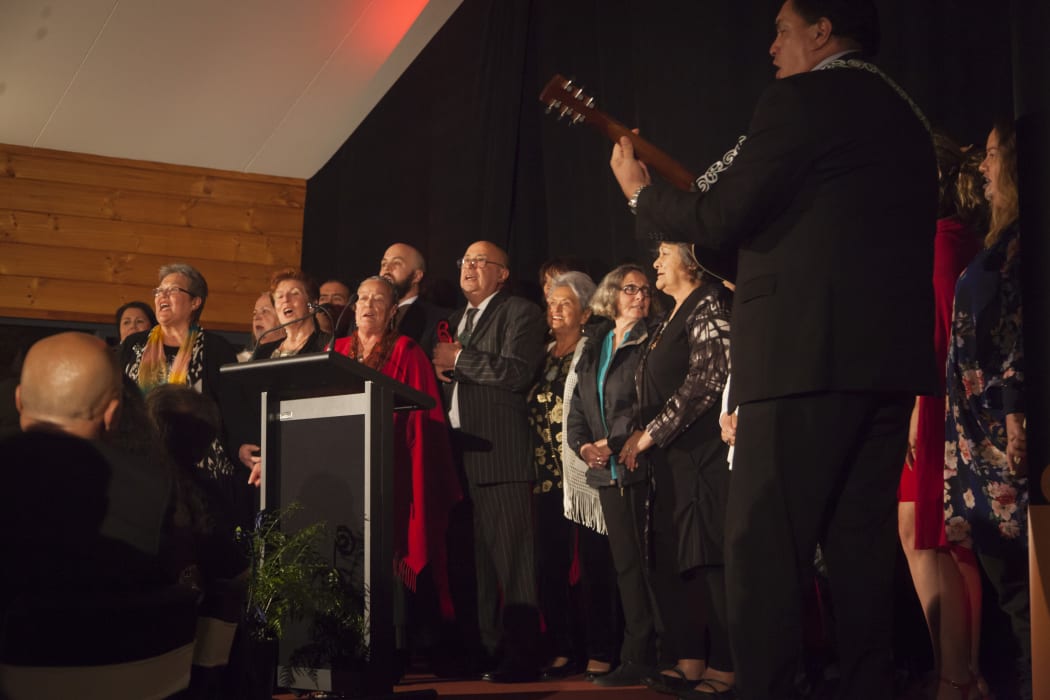 Professor Piri Sciascia and his whanau sang Te Hokinga Mai in recognition of the Te Māori exhibition 1984.