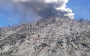 Kadovar Island covered in ash